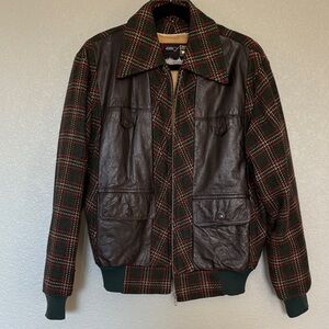 Vintage Dark Green and Brown Plaid Bomber Jacket